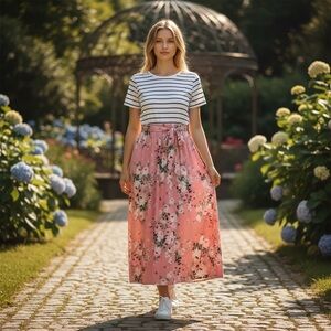 Merokeety Striped Floral Maxi Dress